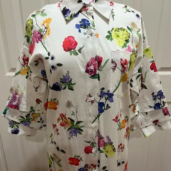 Alice + Olivia Floral Maxi Shirt Dress w/tie - Picture 8 of 13